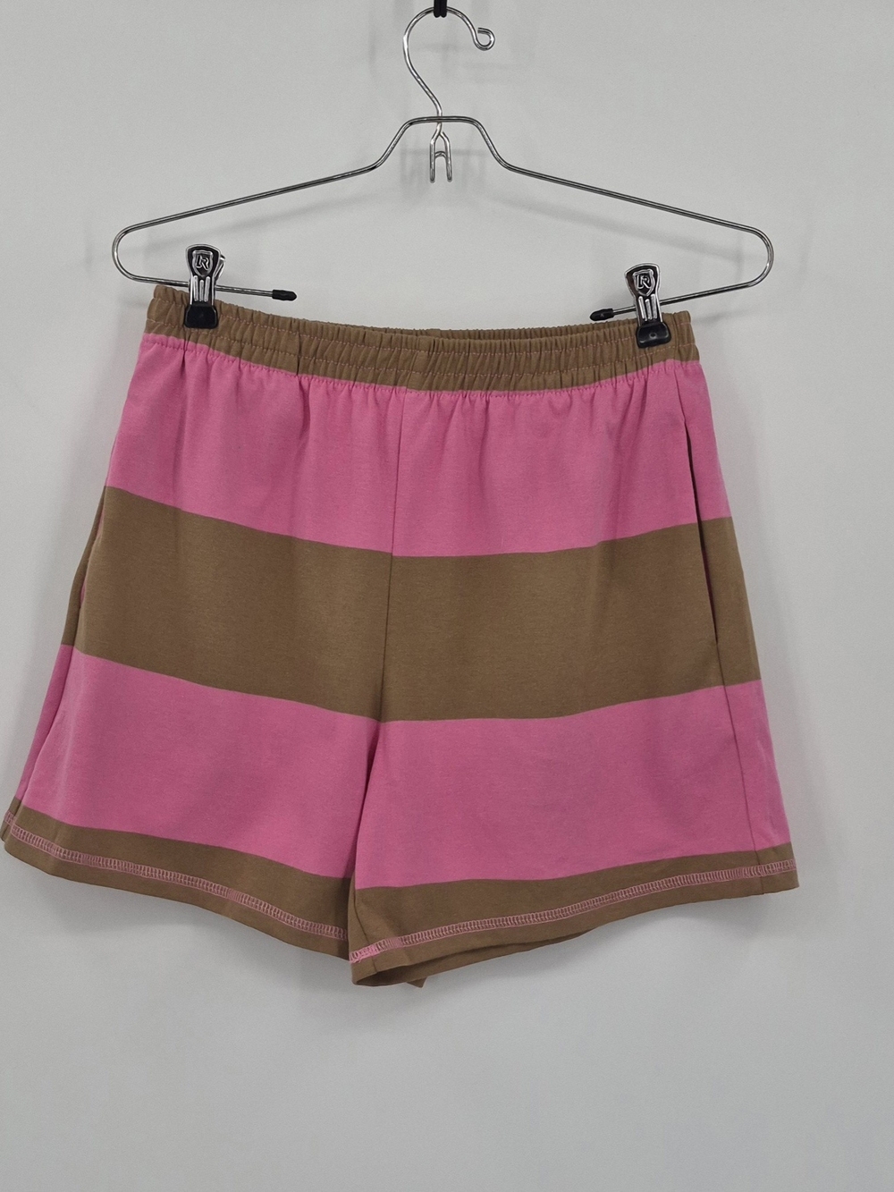 Pink Brown Color Block Striped Shorts Pink Seam Detail Size Small NWOT
